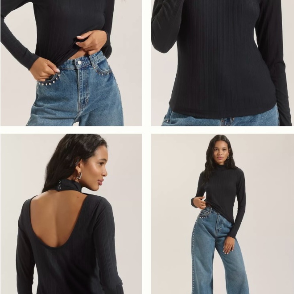 NWT Anthropologie Black Ribbed Bodysuit
